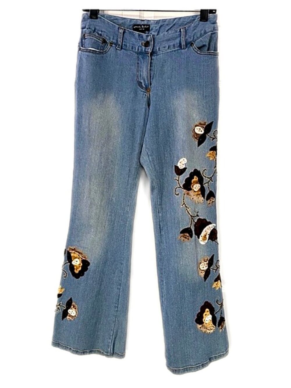 Alexandra Bartlett Jeans Bootcut Boot Cut embroidered appliqué size 6 Petite
